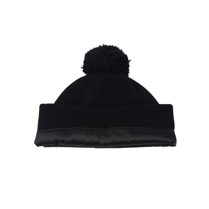 Kids Satin Lined Knit Beanie with Single Pom Pom