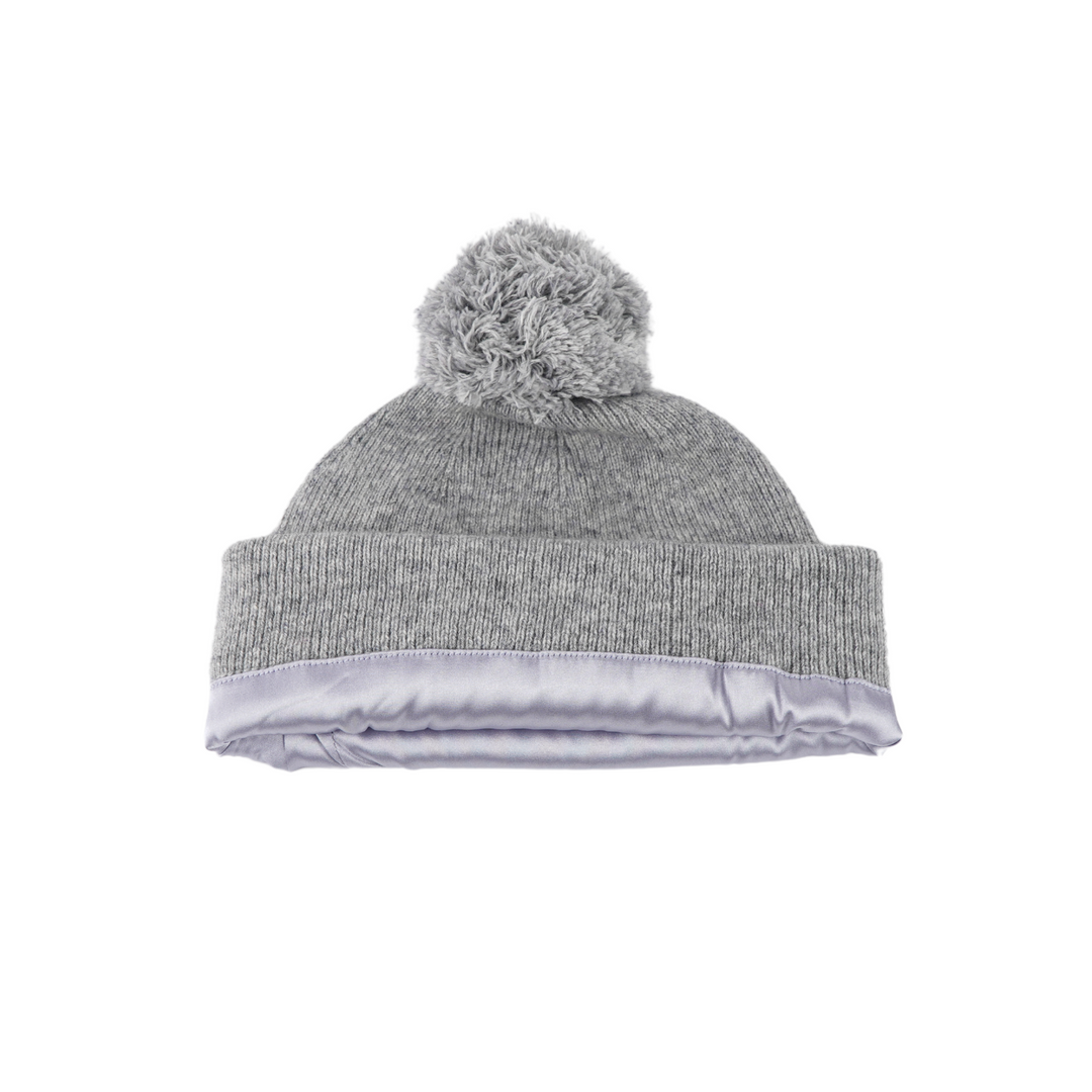 Kids Satin Lined Knit Beanie with Single Pom Pom