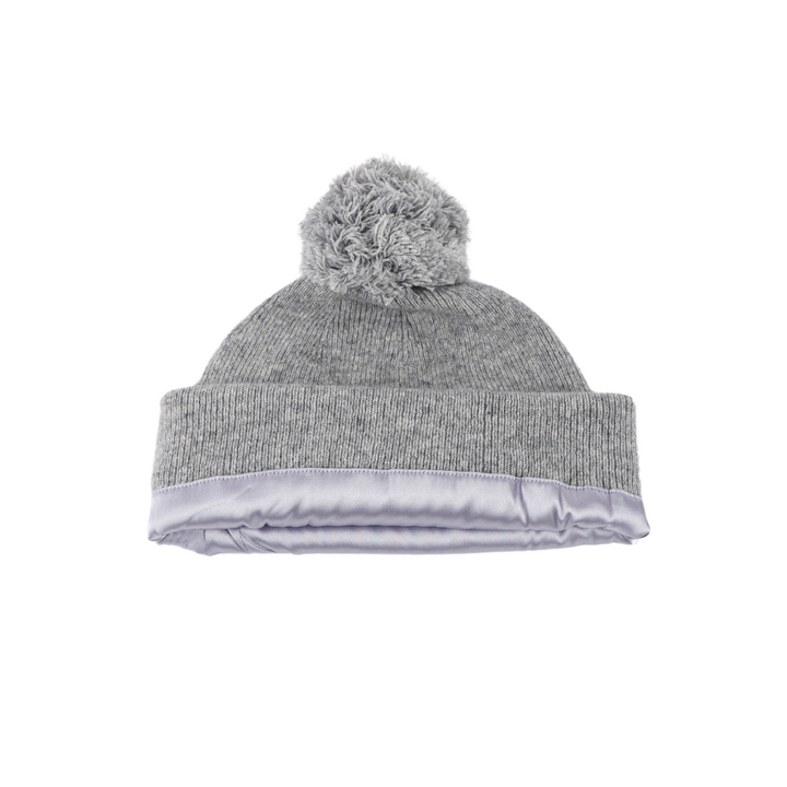Kids Satin Lined Knit Beanie with Single Pom Pom