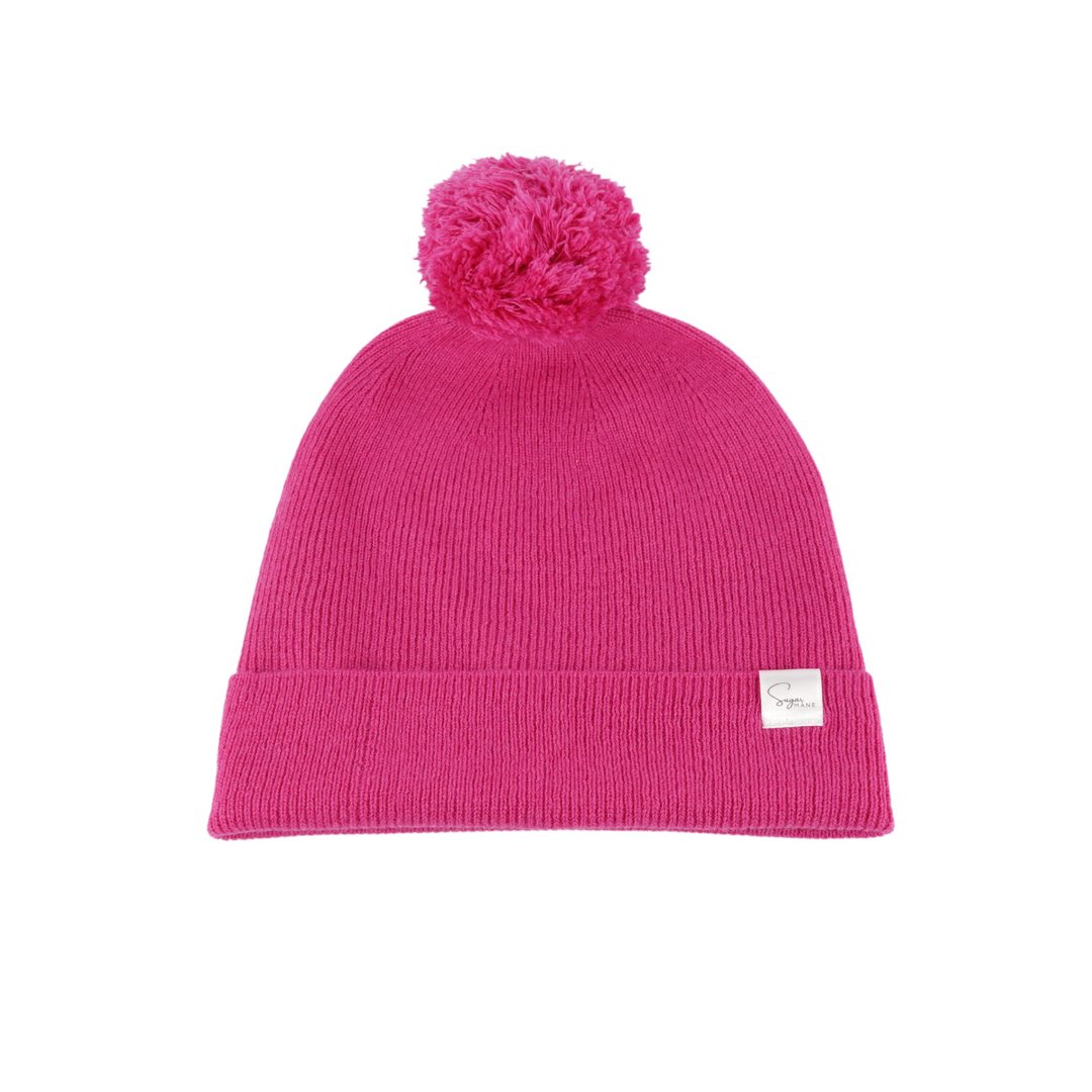 Kids Satin Lined Knit Beanie with Single Pom Pom
