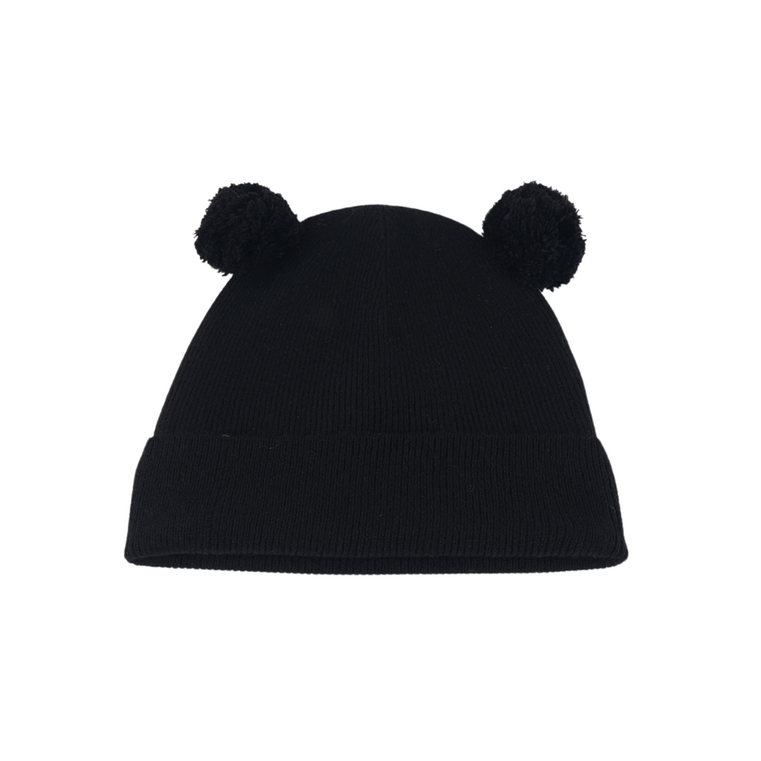 Kids Satin Lined Knit Beanie with Double Pom Pom