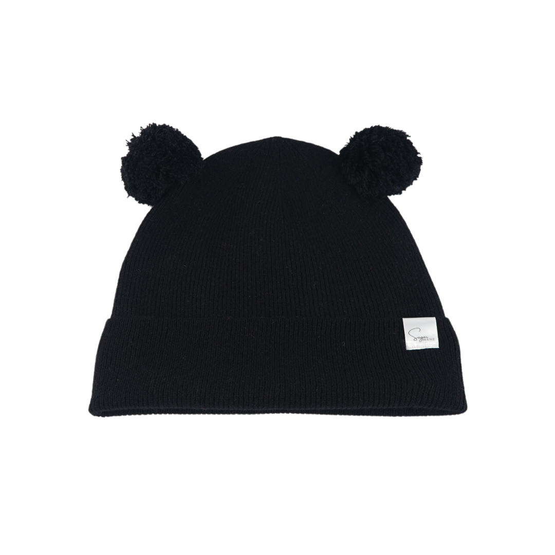 Kids Satin Lined Knit Beanie with Double Pom Pom