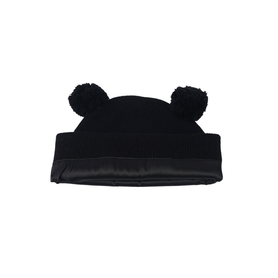 Kids Satin Lined Knit Beanie with Double Pom Pom