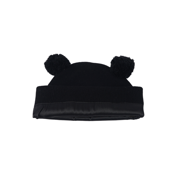 Kids Satin Lined Knit Beanie with Double Pom Pom