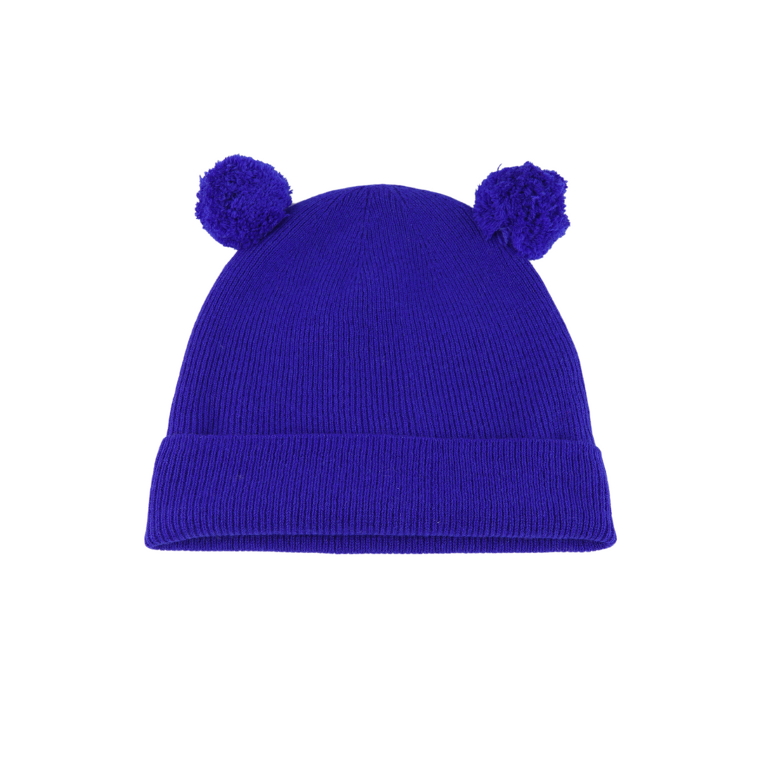 Kids Satin Lined Knit Beanie with Double Pom Pom