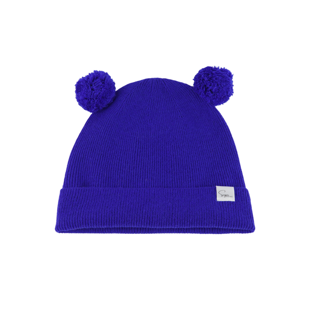 Kids Satin Lined Knit Beanie with Double Pom Pom