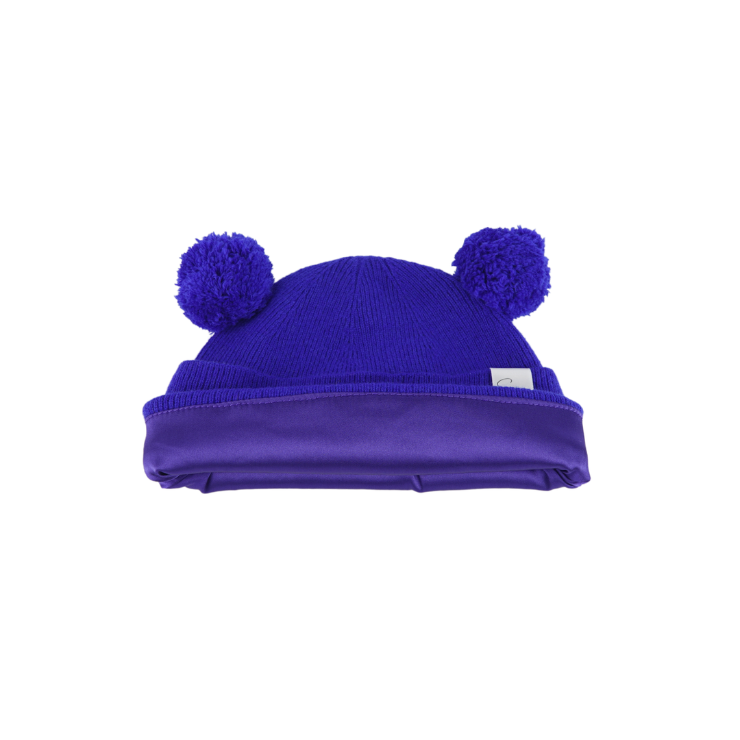 Kids Satin Lined Knit Beanie with Double Pom Pom