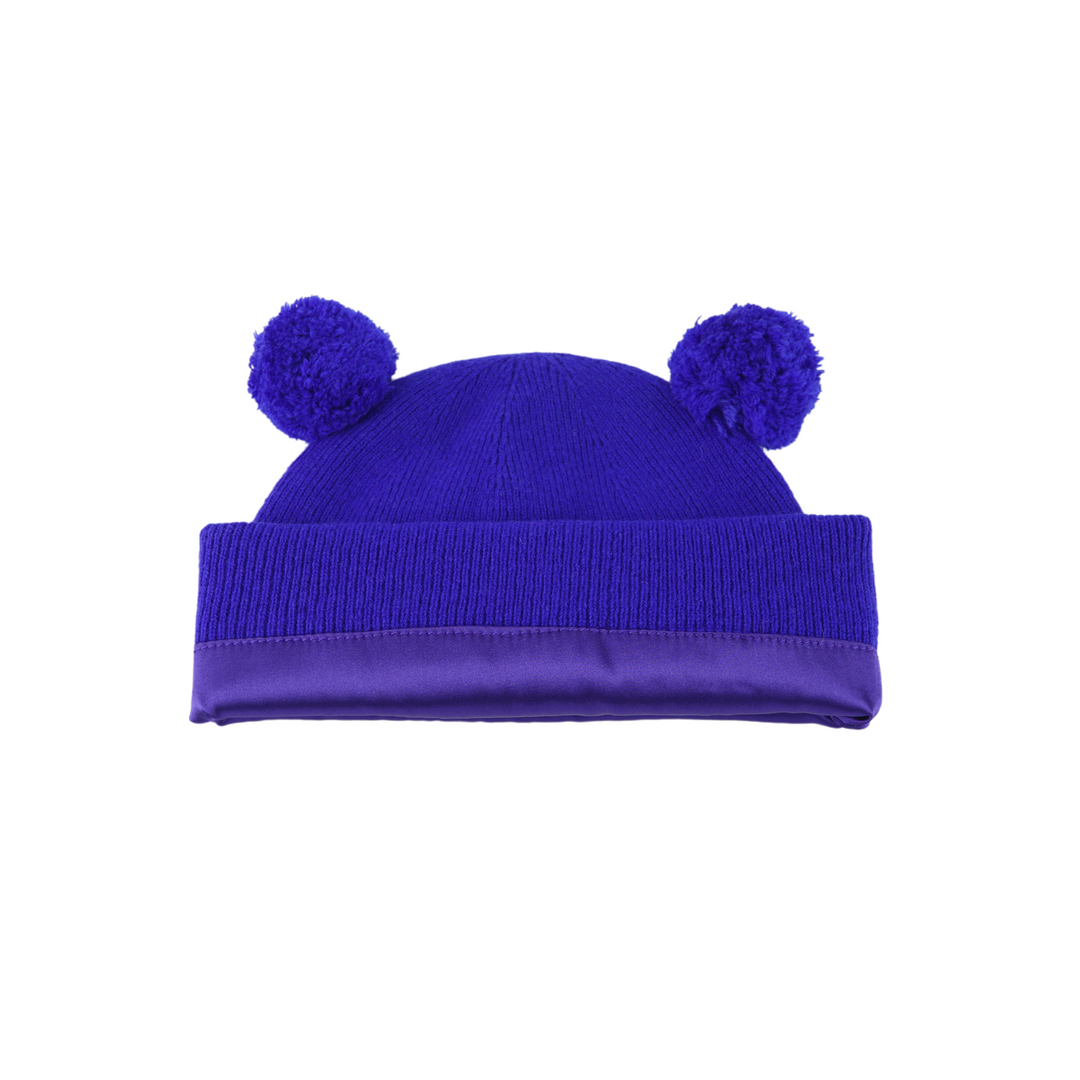 Kids Satin Lined Knit Beanie with Double Pom Pom