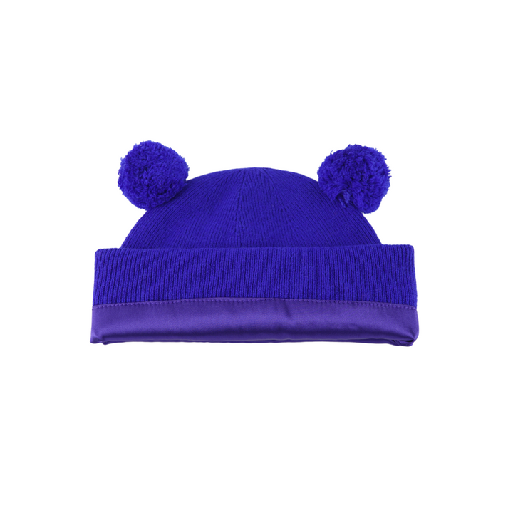 Kids Satin Lined Knit Beanie with Double Pom Pom