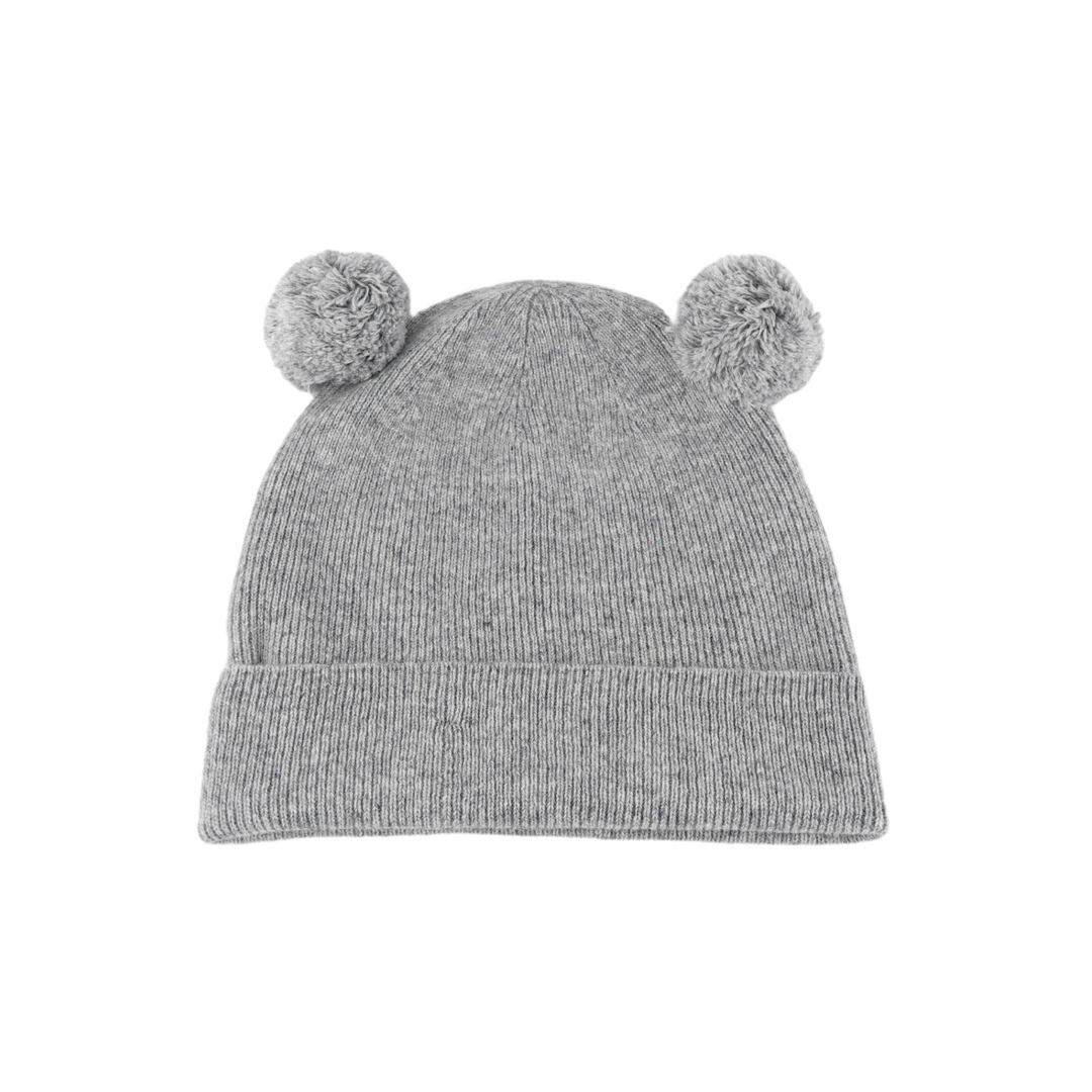 Kids Satin Lined Knit Beanie with Double Pom Pom