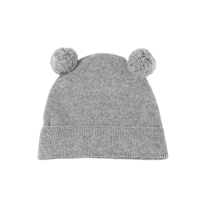 Kids Satin Lined Knit Beanie with Double Pom Pom