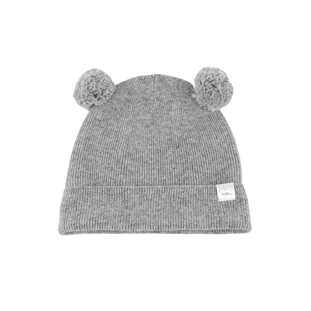 Kids Satin Lined Knit Beanie with Double Pom Pom