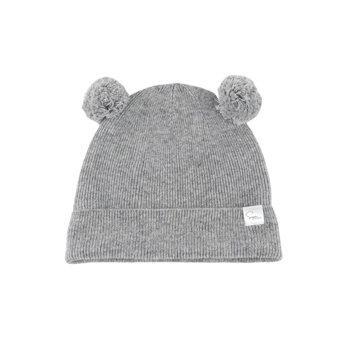 Kids Satin Lined Knit Beanie with Double Pom Pom