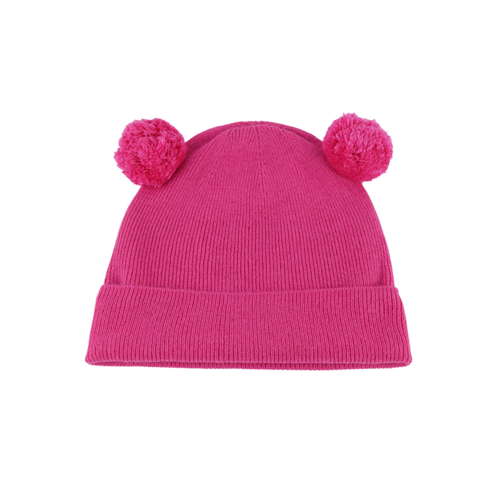 Kids Satin Lined Knit Beanie with Double Pom Pom