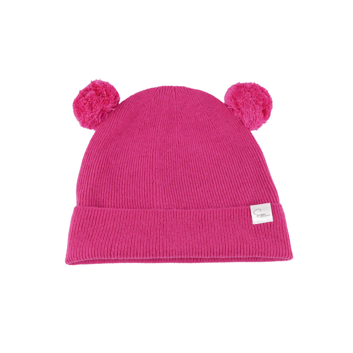 Kids Satin Lined Knit Beanie with Double Pom Pom
