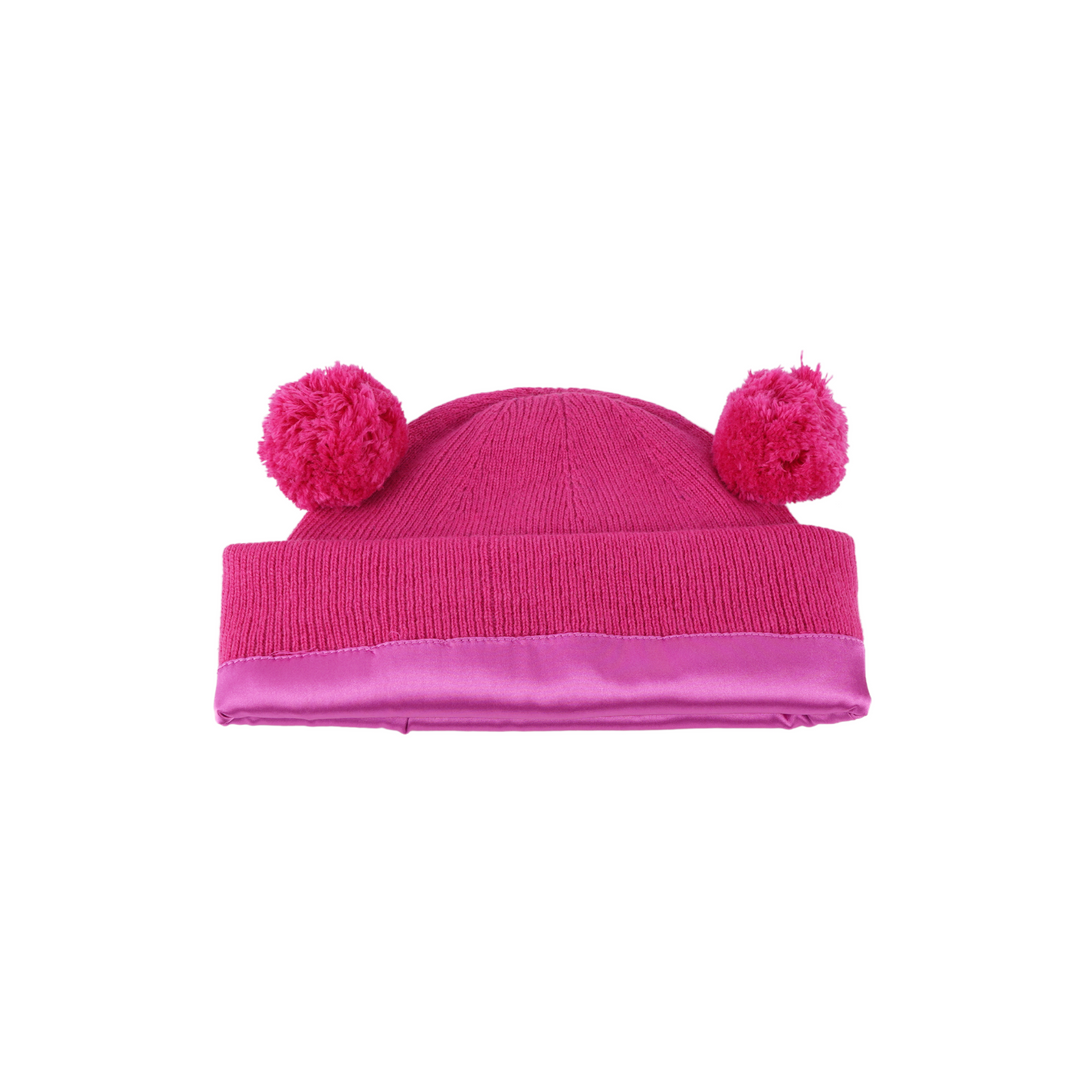 Kids Satin Lined Knit Beanie with Double Pom Pom