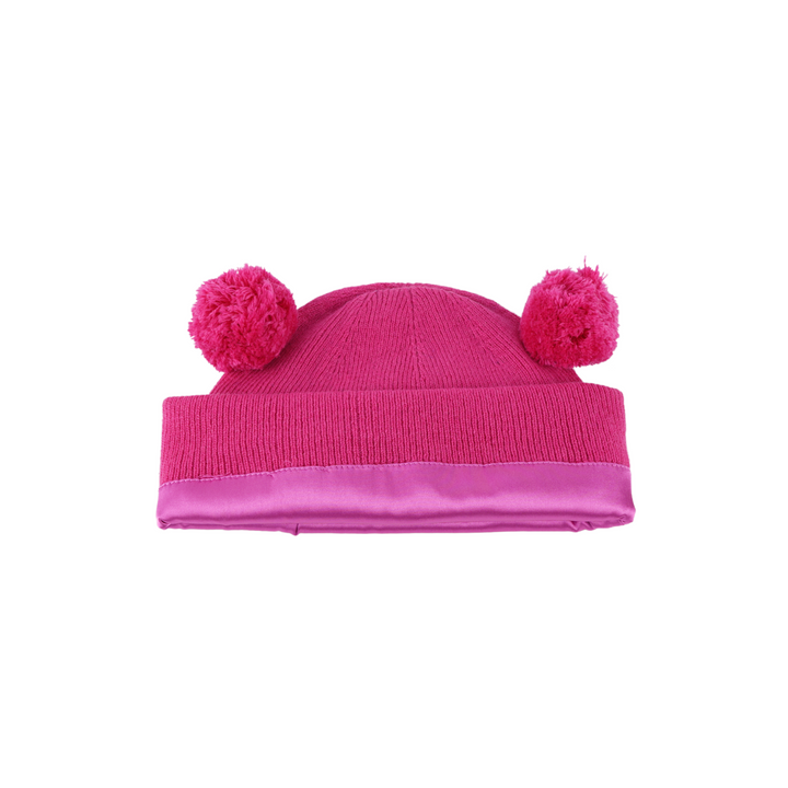 Kids Satin Lined Knit Beanie with Double Pom Pom